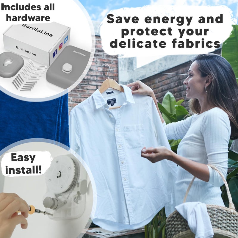 GorillaLine - Retractable Clothesline Indoor Outdoor Clothes Line - Heavy Duty Clothes Drying Laundry Line - Wall Mounted Drying Rack - Air Dry Clothing - Image 4